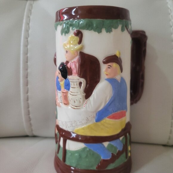 Vintage German Beer Stein Hand-Painted Tavern Scenes & Ornate Handle Signed JB - Picture 3 of 10